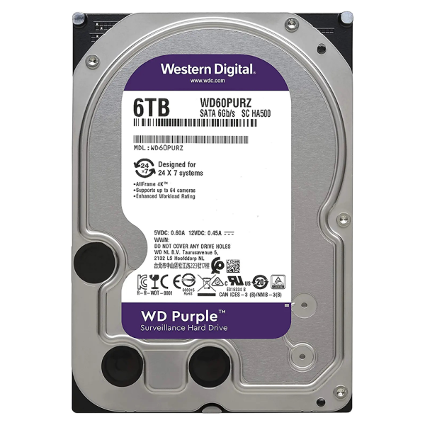 هارد دیسک اینترنال وسترن دیجیتال مدل Purple WD60PURZ ظرفیت 6 ترابایت