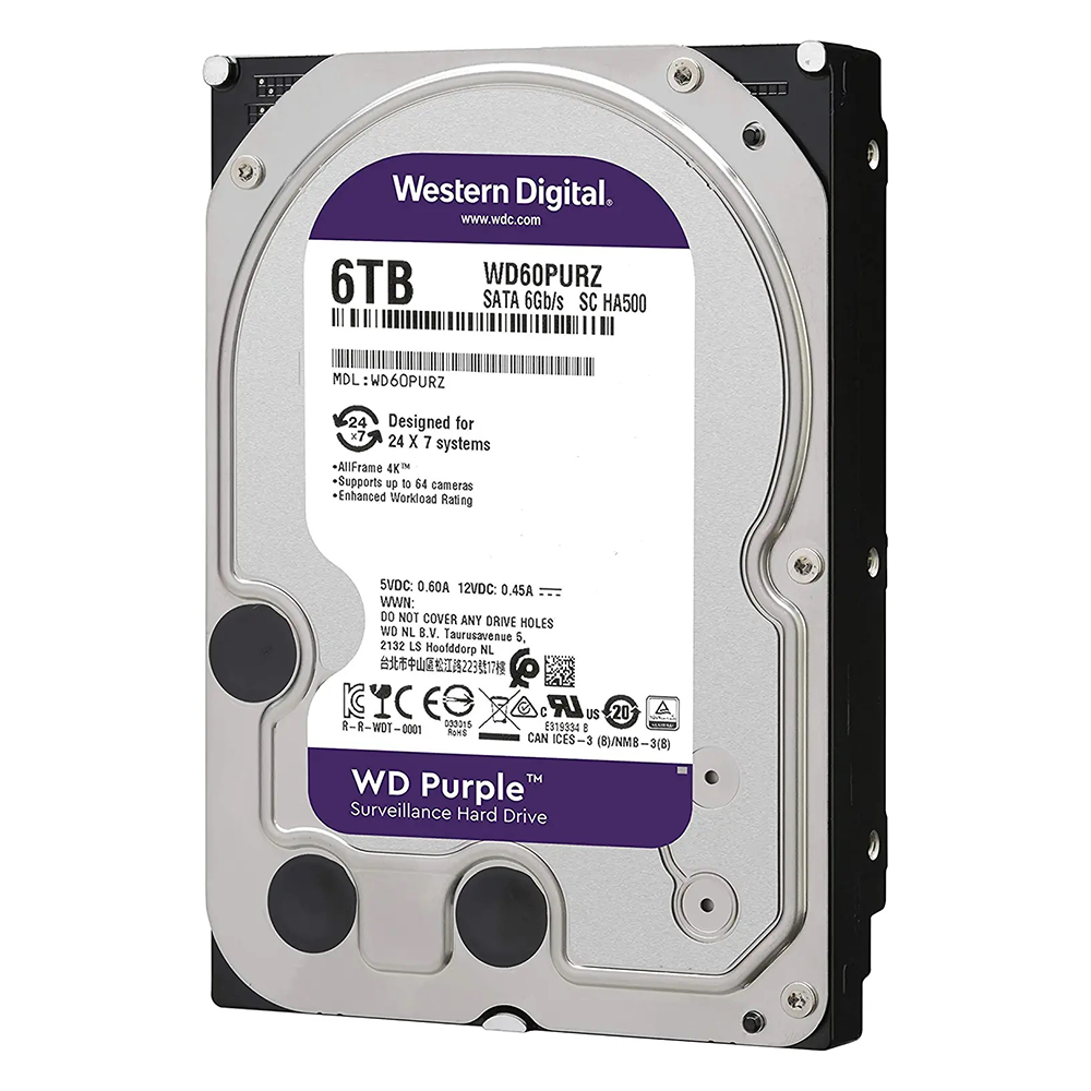 هارد دیسک اینترنال وسترن دیجیتال مدل Purple WD60PURZ ظرفیت 6 ترابایت