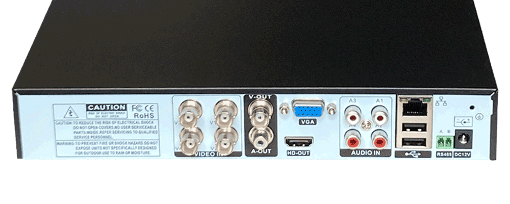 دستگاه دی وی آر (DVR) 4 کانال 5 مگاپیکسل مدل DM4M با نرم افزار XMEye - پورت های ورودی و خروجی دستگاه