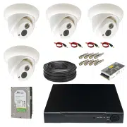 پکیج اقتصادی دوربین مداربسته 4 کاناله با دید در شب رنگی و میکروفون داخلی کد DP16