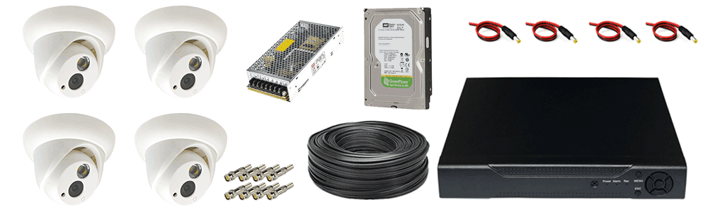 اقلام همراه پکیج اقتصادی دوربین مداربسته 4 کاناله با دید در شب رنگی و میکروفون داخلی کد DP16