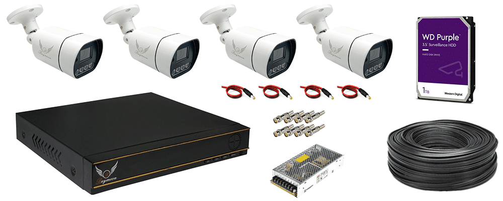اقلام همراه پکیج کامل 4 کانال دوربین مداربسته 2 مگاپیکسل AHD برند رایمون کد FP-60Qa-4c