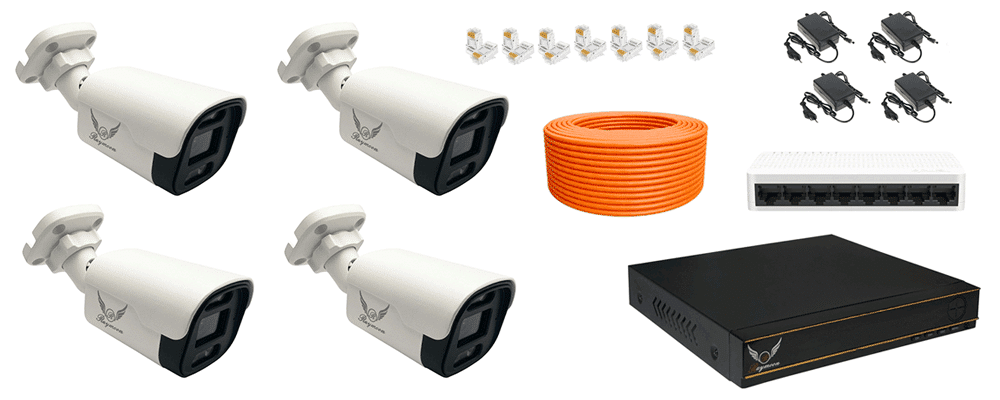 اقلام همراه پکیج 4 کانال دوربین مداربسته 8 مگاپیکسل IP رایمون مدل HP-8M325-4c