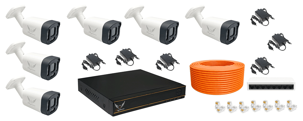 اقلام همراه پکیج 6 عددی دوربین مداربسته 8 مگاپیکسل IP رایمون مدل HP-8M313-6c