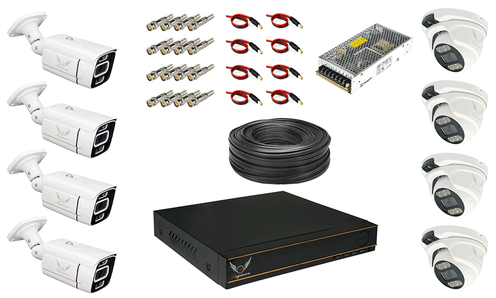 اقلام همراه پکیج 8 کانال دوربین مداربسته 2 مگاپیکسل AHD برند رایمون کد HP-H5202a-8c