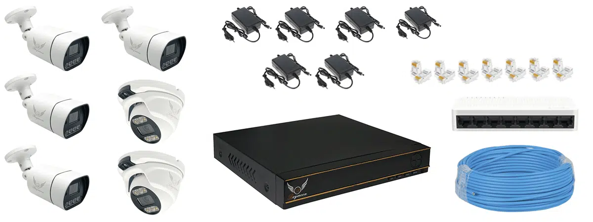 اقلام همراه پکیج 6 عددی دوربین مداربسته 5 مگاپیکسل IP برند رایمون کد 6Q60h52i