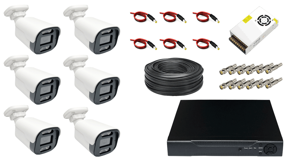 اقلام همراه پکیج 6 عددی دوربین مداربسته 2 مگاپیکسل AHD کد HP-8235A-6c