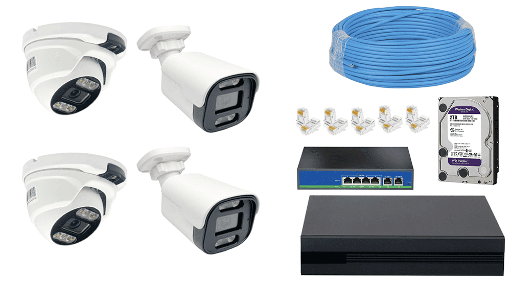 اقلام همراه پکیج کامل 4 کانال دوربین مداربسته 5 مگاپیکسل POE مدل FP-H5225-4C2T