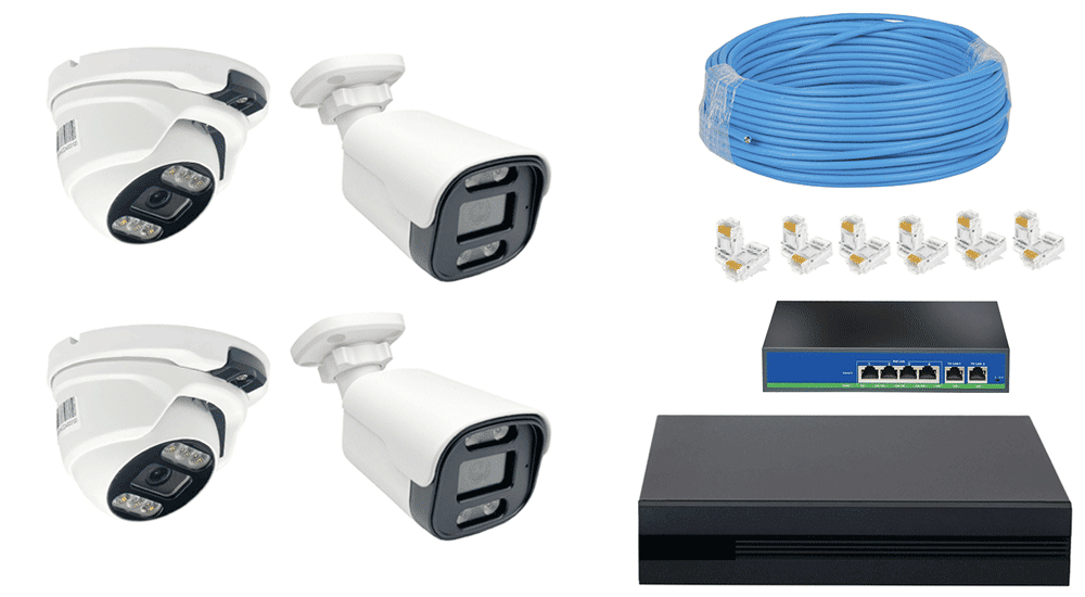 اقلام همراه پکیج 4 کانال دوربین مداربسته 5 مگاپیکسل تحت شبکه POE مدل HP-H5235e-4C