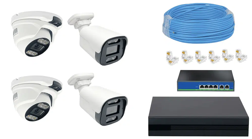اقلام همراه پکیج 4 کانال دوربین مداربسته 5 مگاپیکسل تحت شبکه POE مدل HP-H5235e-4C